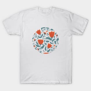 Orange Flower Pattern T-Shirt